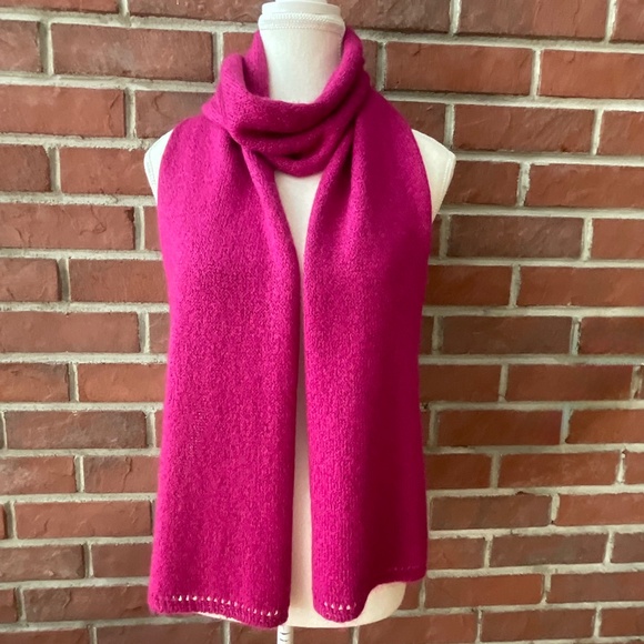 Eileen Fisher Dark Fuchsia Knit Italian Wool Silk Scarf Wrap 8.5”x76” NWOT - Picture 1 of 9